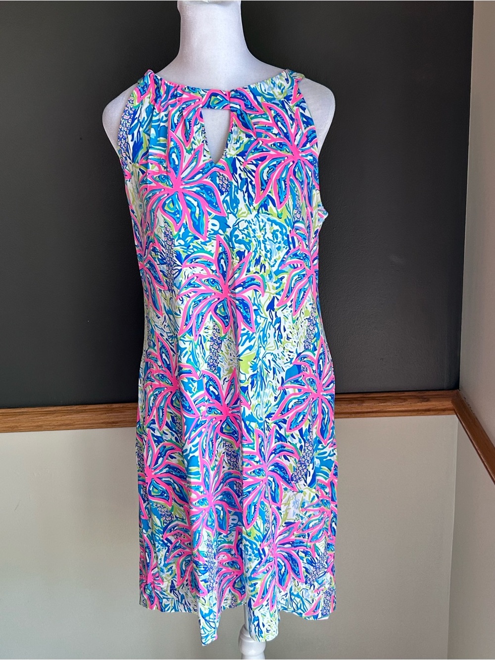 Lulu-B Sleeveless Keyhole Dress Multipalm Palm Tree PBM Size Small UPF 50+